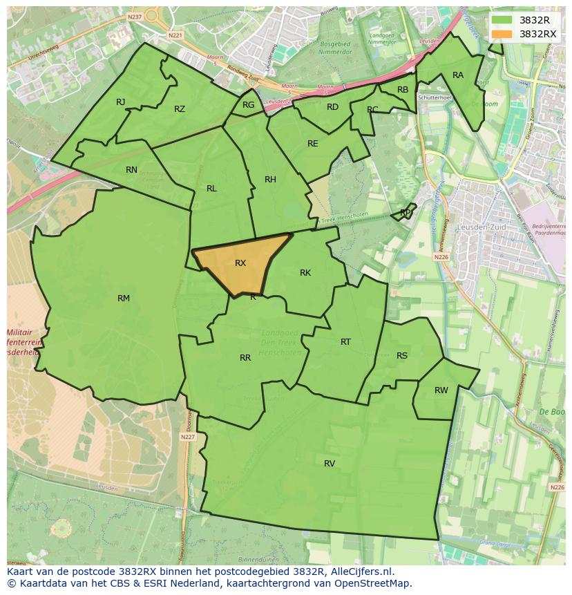 Afbeelding van het postcodegebied 3832 RX op de kaart.