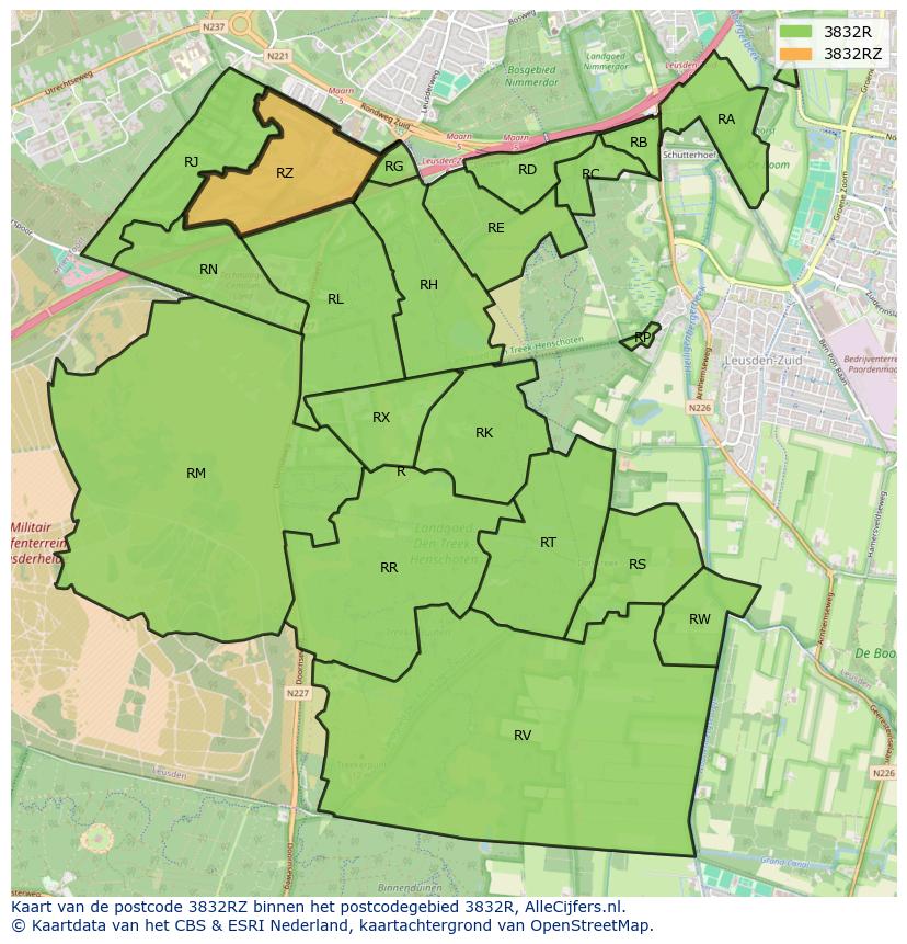 Afbeelding van het postcodegebied 3832 RZ op de kaart.