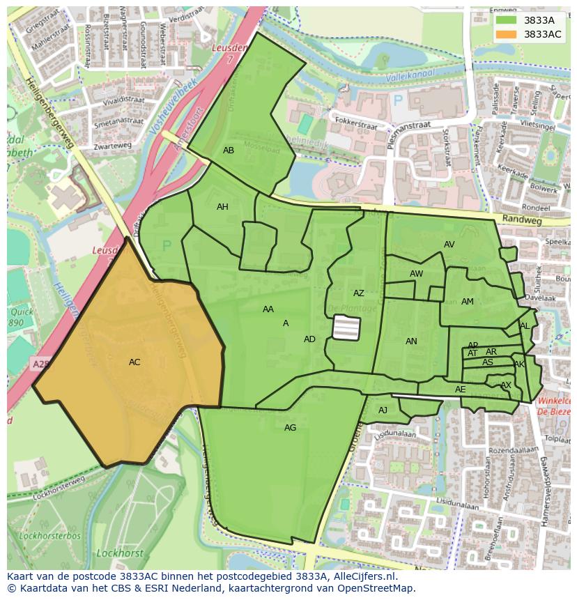 Afbeelding van het postcodegebied 3833 AC op de kaart.