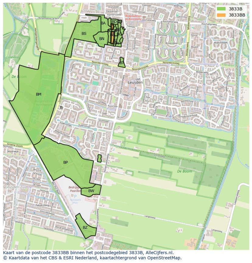 Afbeelding van het postcodegebied 3833 BB op de kaart.