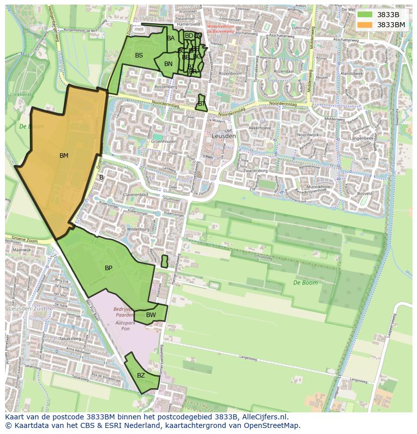 Afbeelding van het postcodegebied 3833 BM op de kaart.