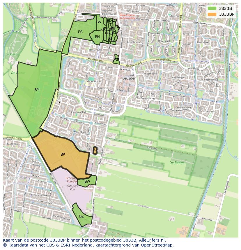 Afbeelding van het postcodegebied 3833 BP op de kaart.