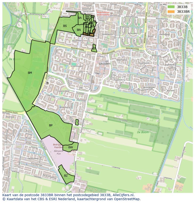 Afbeelding van het postcodegebied 3833 BR op de kaart.
