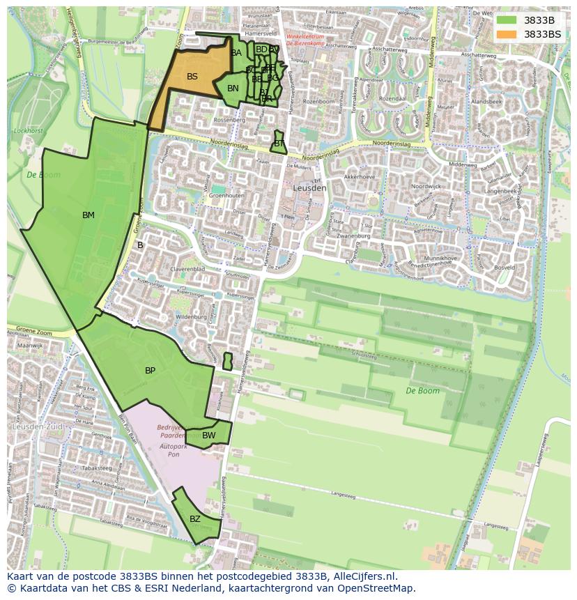 Afbeelding van het postcodegebied 3833 BS op de kaart.