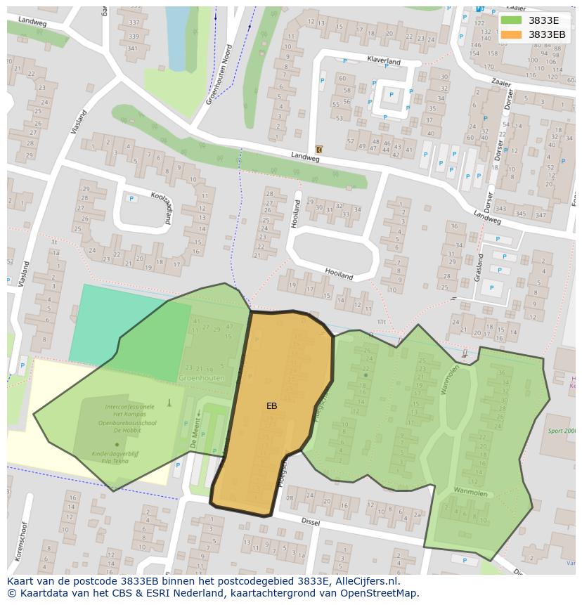 Afbeelding van het postcodegebied 3833 EB op de kaart.