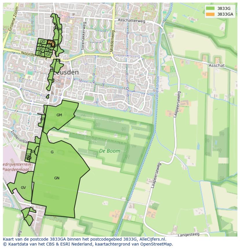 Afbeelding van het postcodegebied 3833 GA op de kaart.