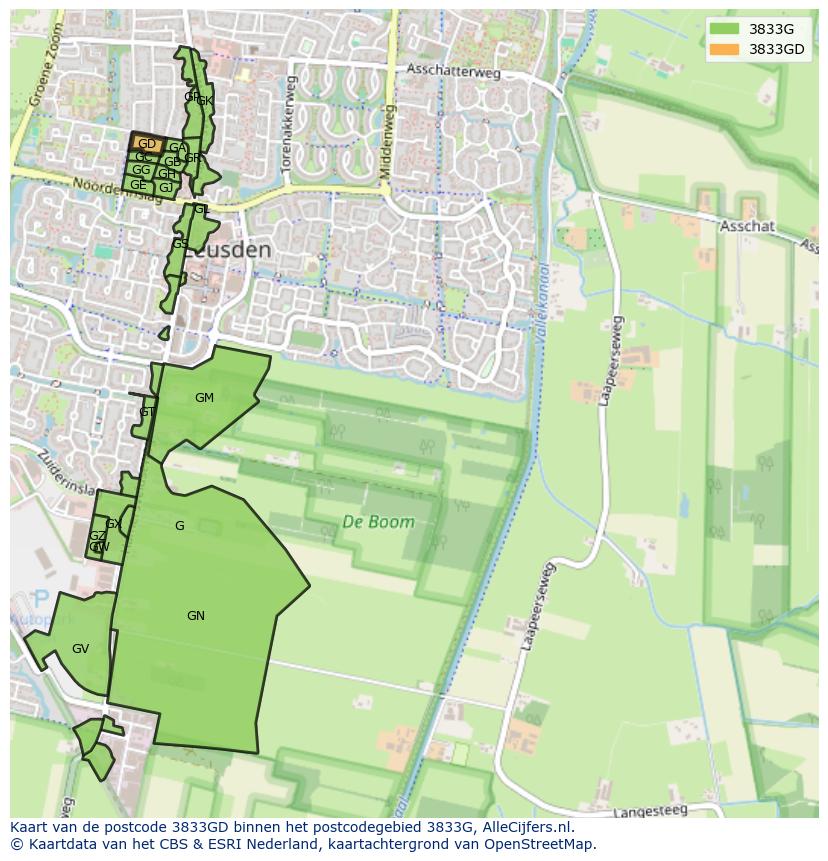 Afbeelding van het postcodegebied 3833 GD op de kaart.