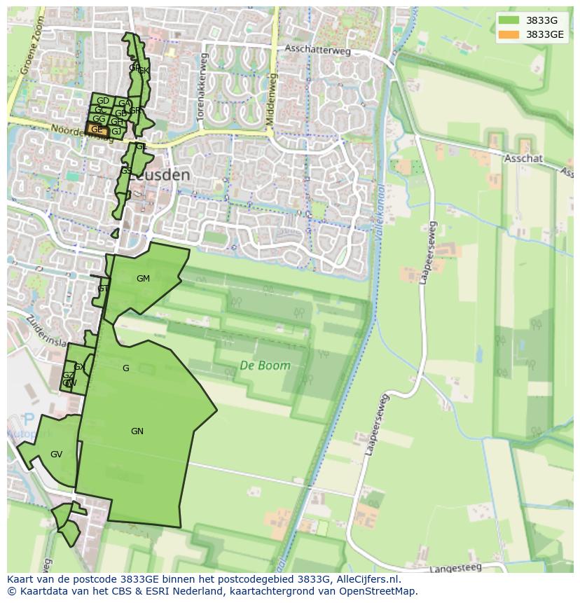 Afbeelding van het postcodegebied 3833 GE op de kaart.