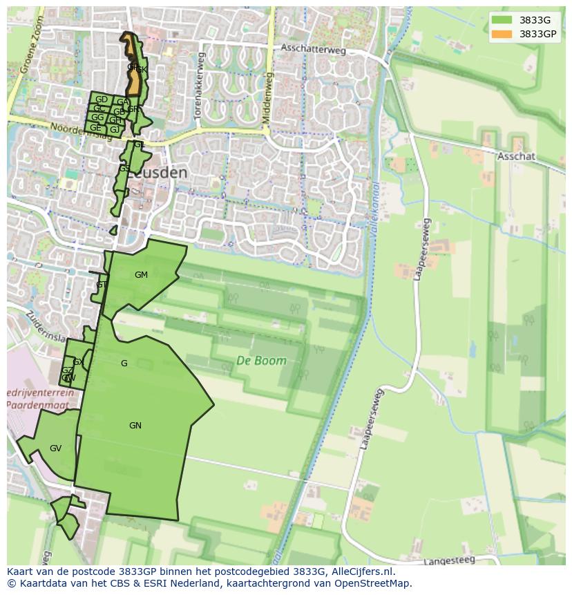 Afbeelding van het postcodegebied 3833 GP op de kaart.