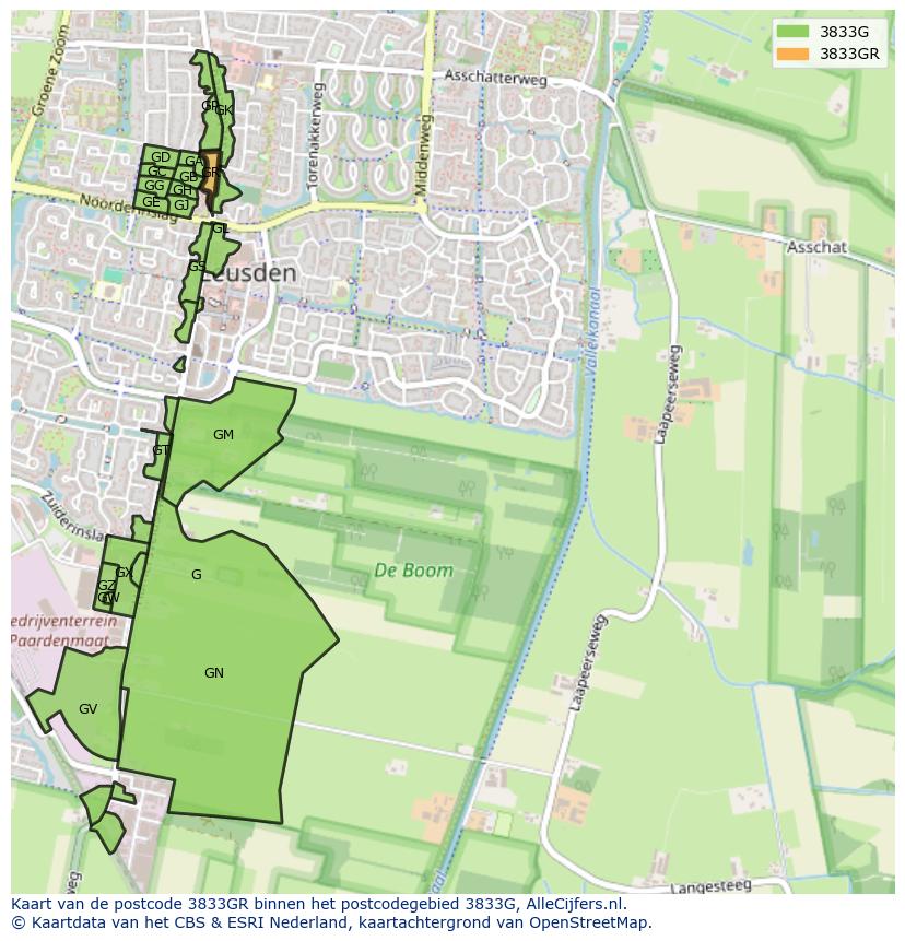 Afbeelding van het postcodegebied 3833 GR op de kaart.