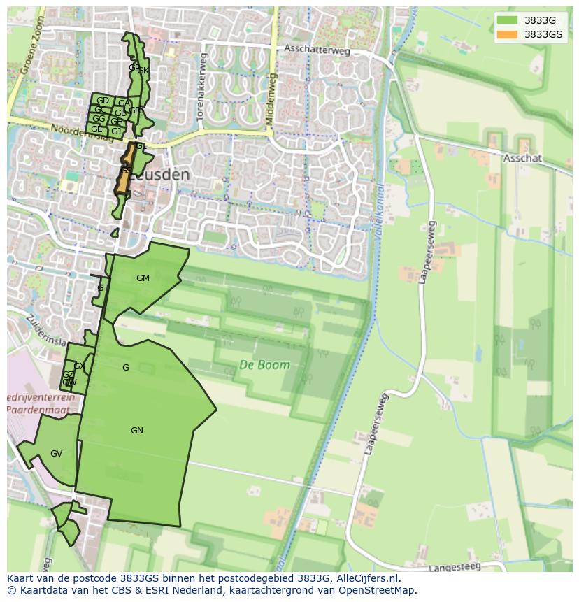 Afbeelding van het postcodegebied 3833 GS op de kaart.