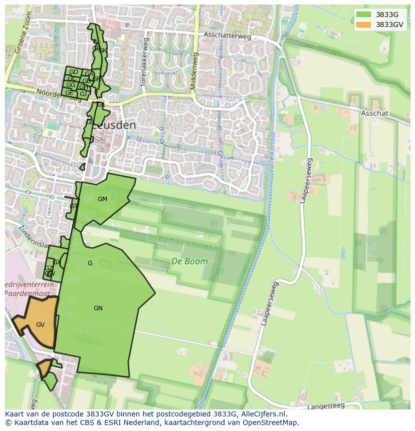 Afbeelding van het postcodegebied 3833 GV op de kaart.