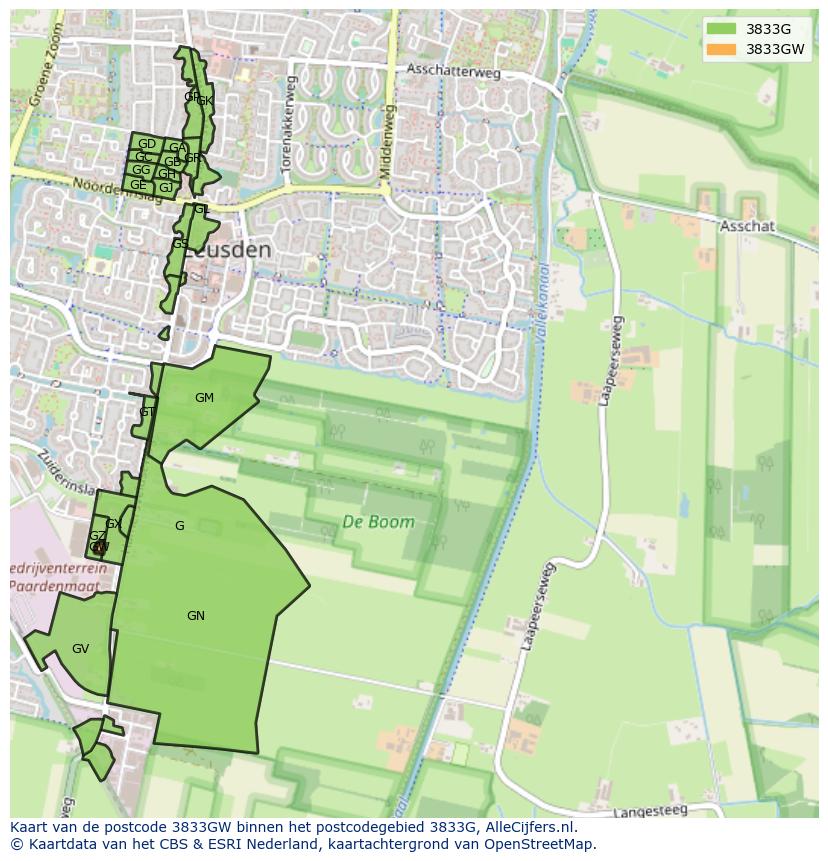 Afbeelding van het postcodegebied 3833 GW op de kaart.