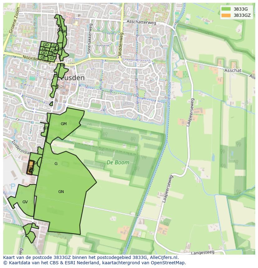 Afbeelding van het postcodegebied 3833 GZ op de kaart.