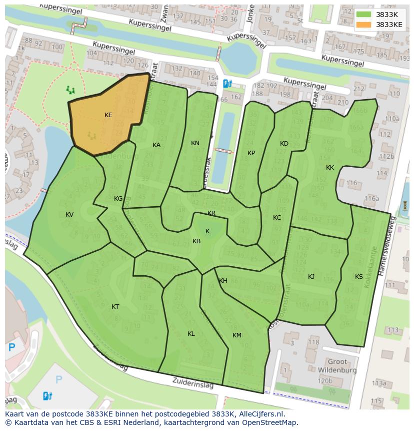 Afbeelding van het postcodegebied 3833 KE op de kaart.