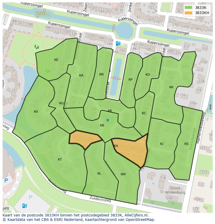 Afbeelding van het postcodegebied 3833 KH op de kaart.