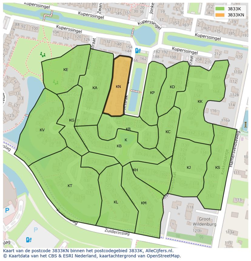 Afbeelding van het postcodegebied 3833 KN op de kaart.