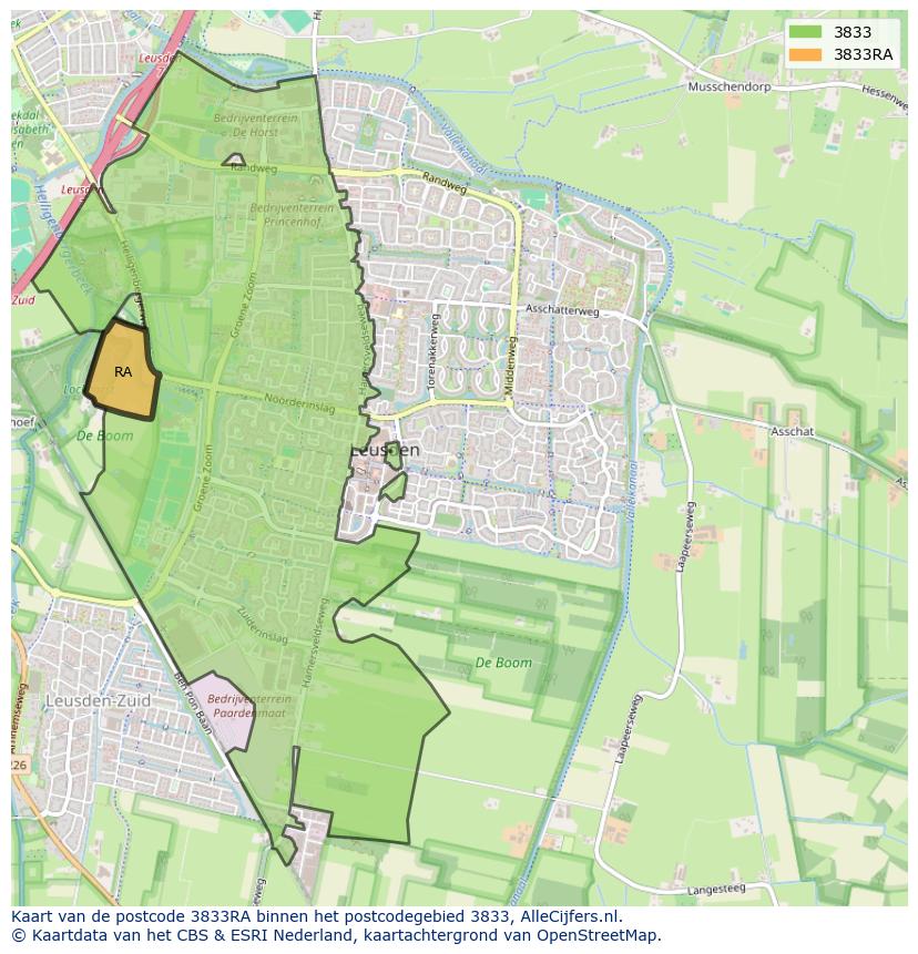 Afbeelding van het postcodegebied 3833 RA op de kaart.