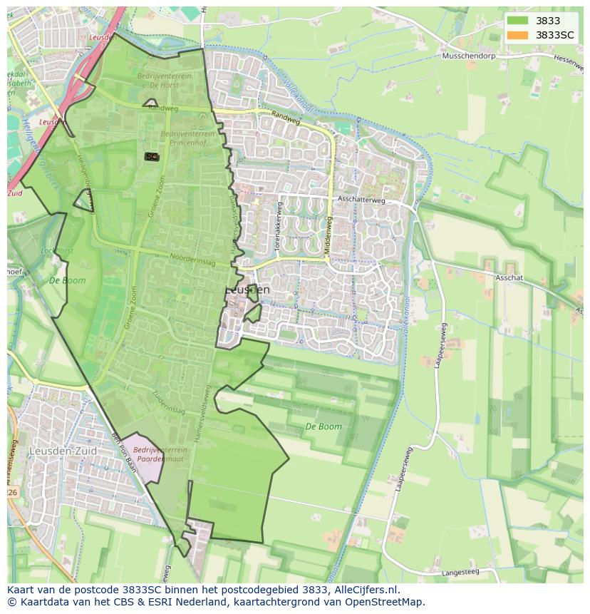 Afbeelding van het postcodegebied 3833 SC op de kaart.