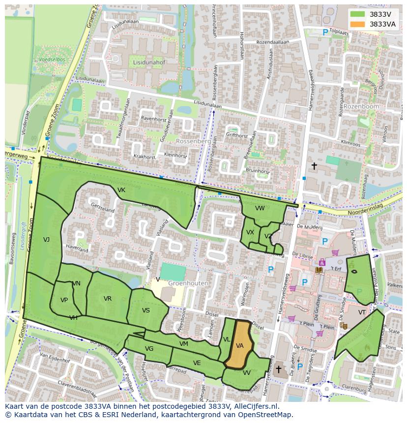 Afbeelding van het postcodegebied 3833 VA op de kaart.