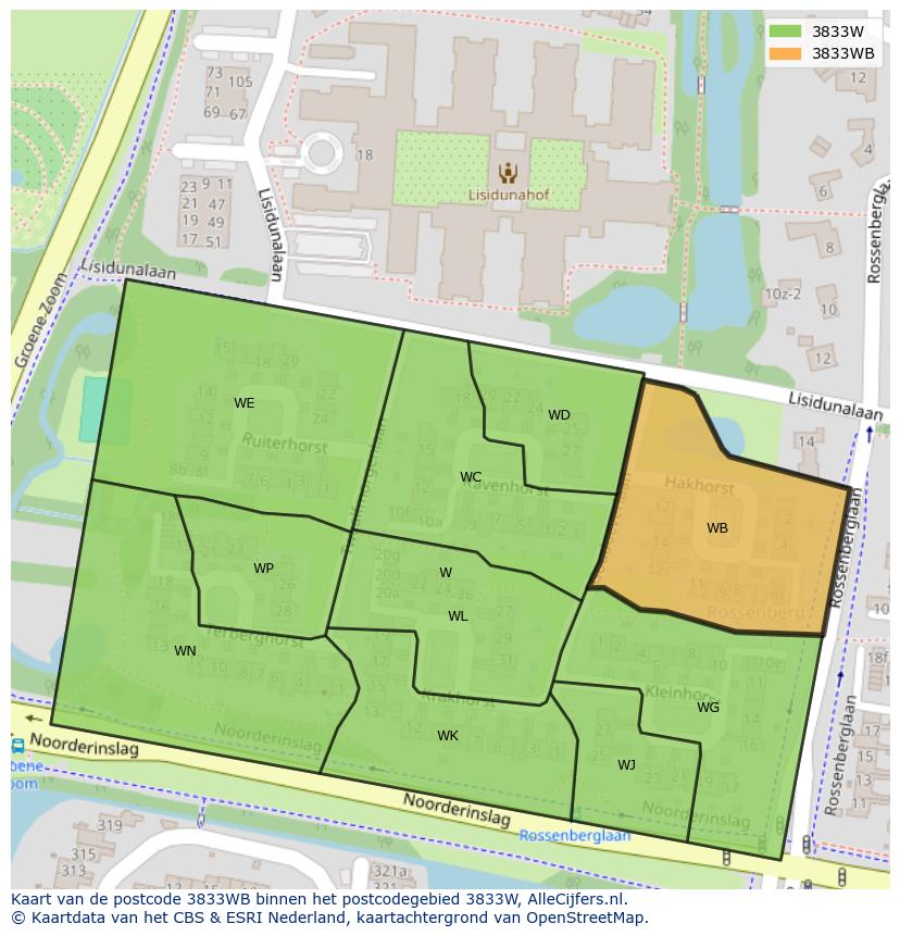 Afbeelding van het postcodegebied 3833 WB op de kaart.