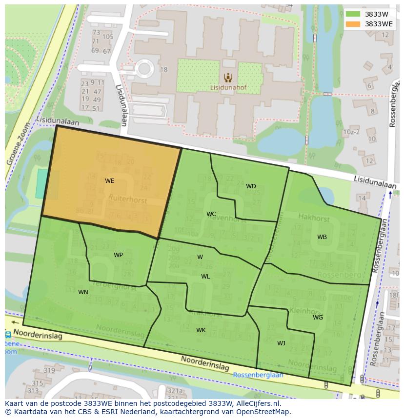 Afbeelding van het postcodegebied 3833 WE op de kaart.