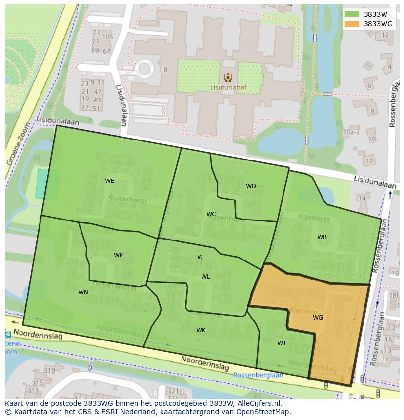 Afbeelding van het postcodegebied 3833 WG op de kaart.