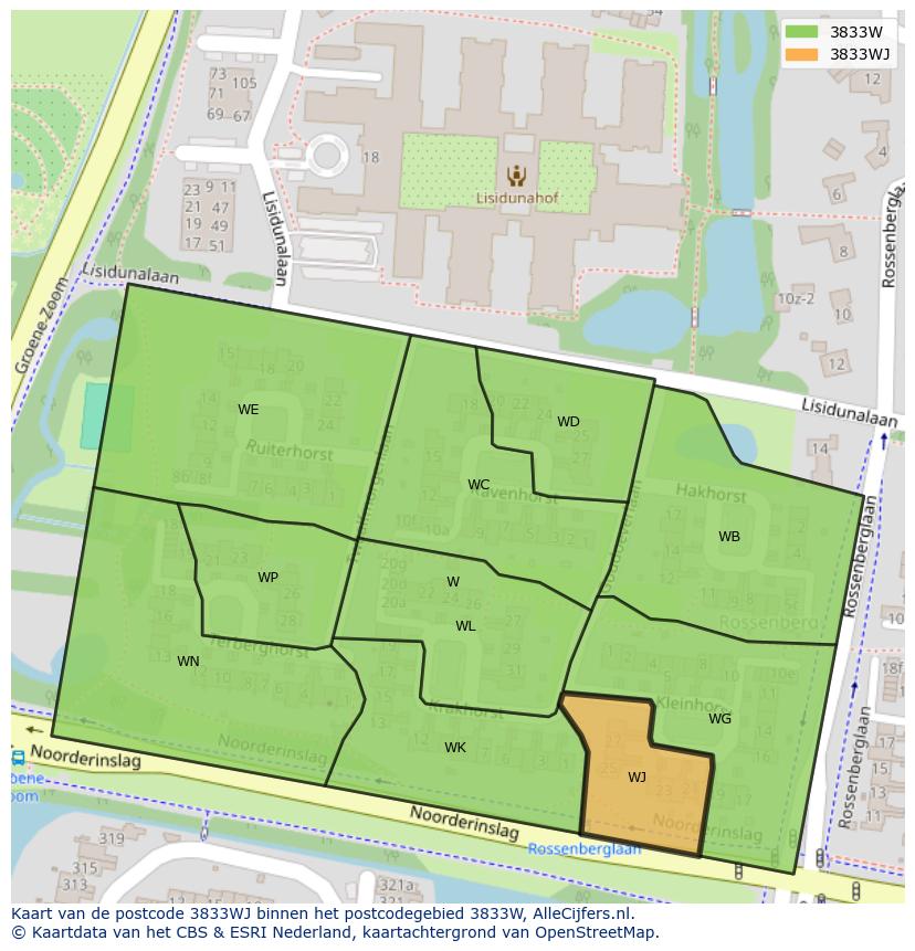Afbeelding van het postcodegebied 3833 WJ op de kaart.