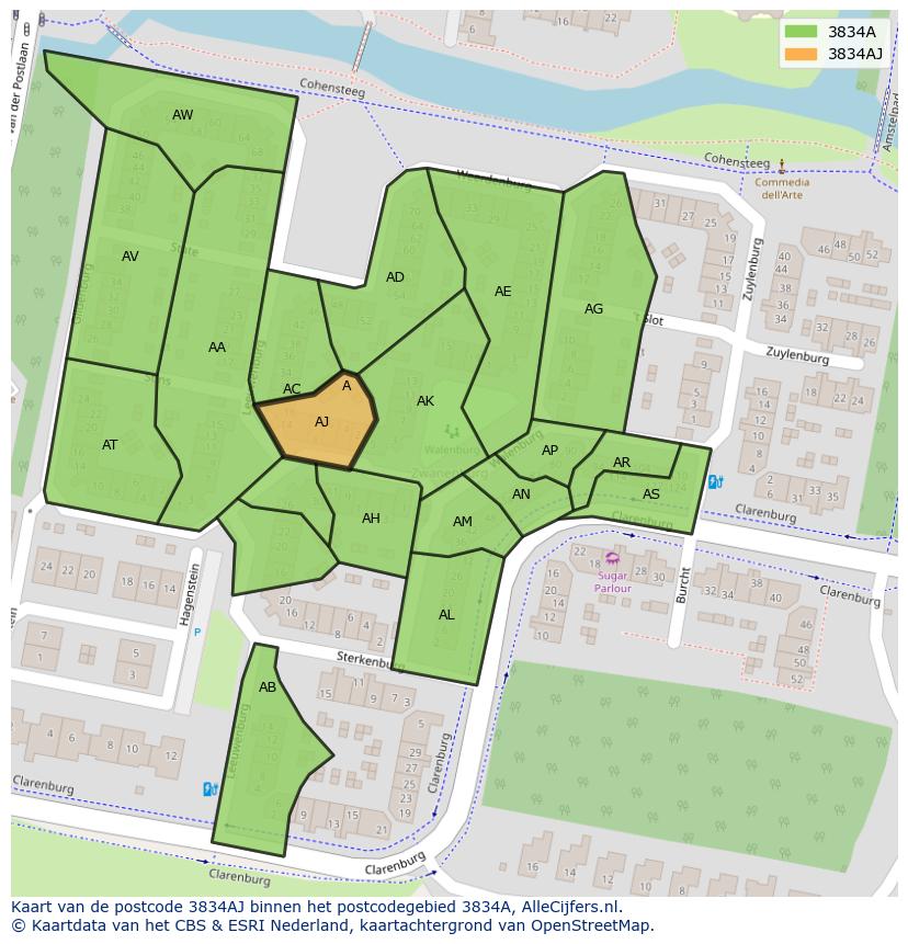 Afbeelding van het postcodegebied 3834 AJ op de kaart.