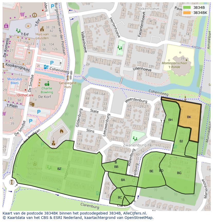 Afbeelding van het postcodegebied 3834 BK op de kaart.
