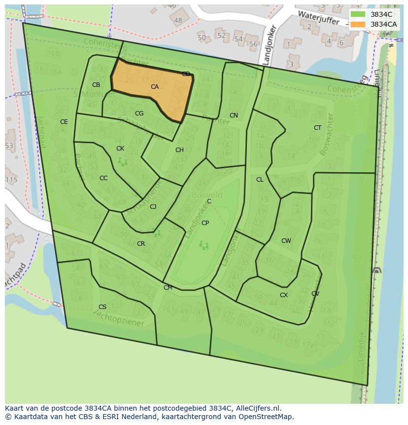 Afbeelding van het postcodegebied 3834 CA op de kaart.
