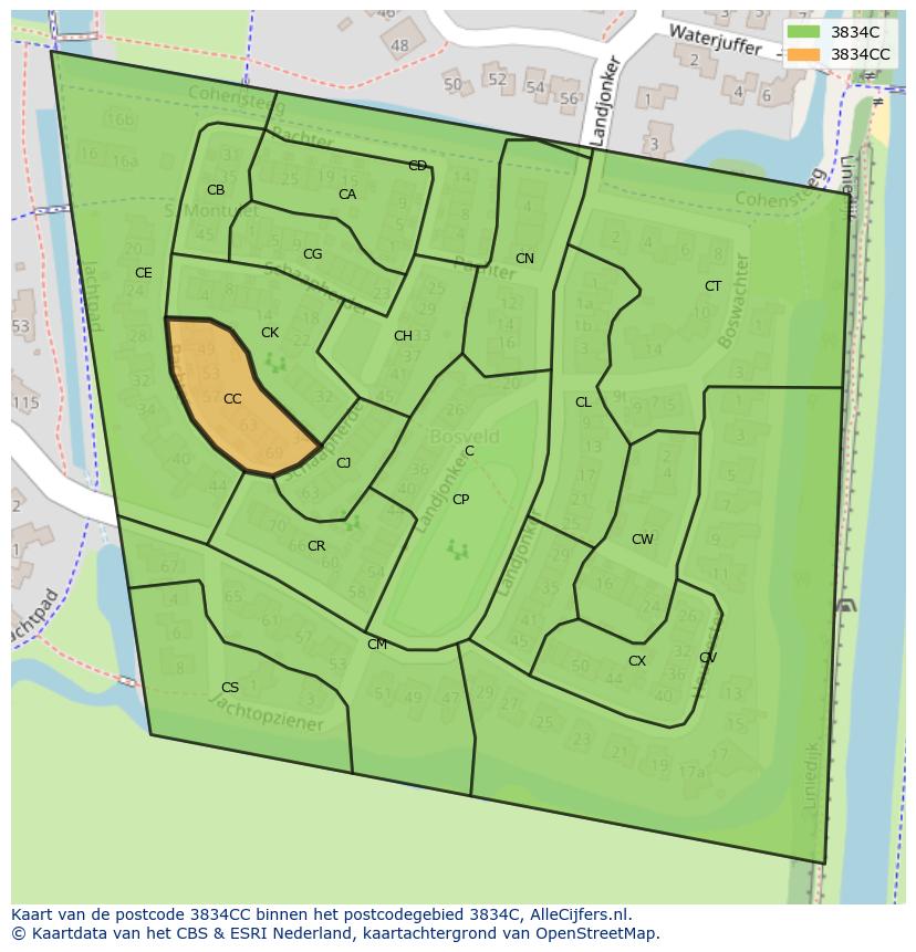 Afbeelding van het postcodegebied 3834 CC op de kaart.