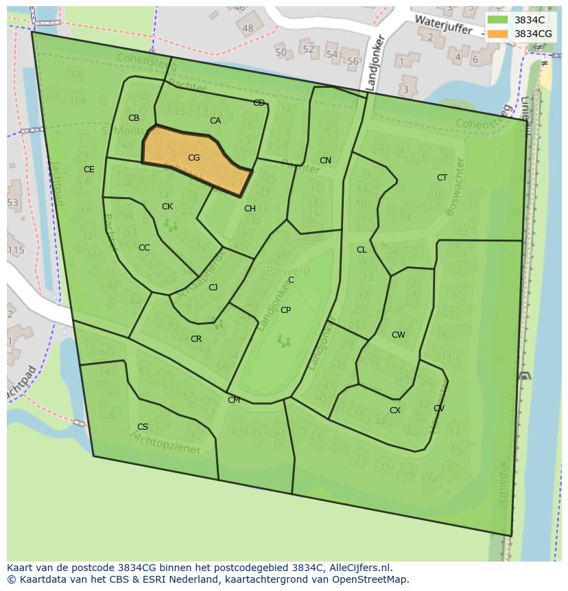 Afbeelding van het postcodegebied 3834 CG op de kaart.
