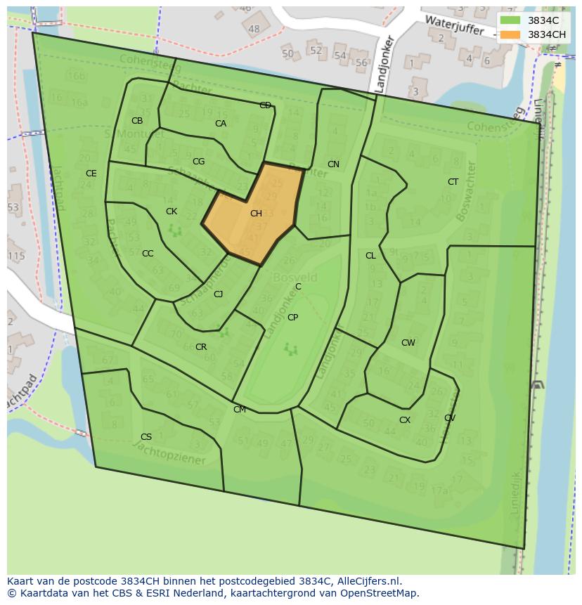 Afbeelding van het postcodegebied 3834 CH op de kaart.