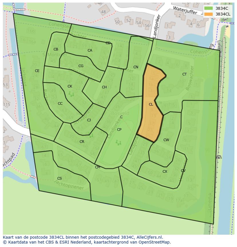 Afbeelding van het postcodegebied 3834 CL op de kaart.
