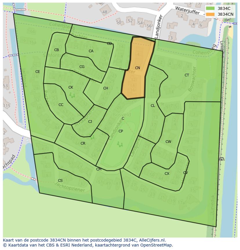 Afbeelding van het postcodegebied 3834 CN op de kaart.