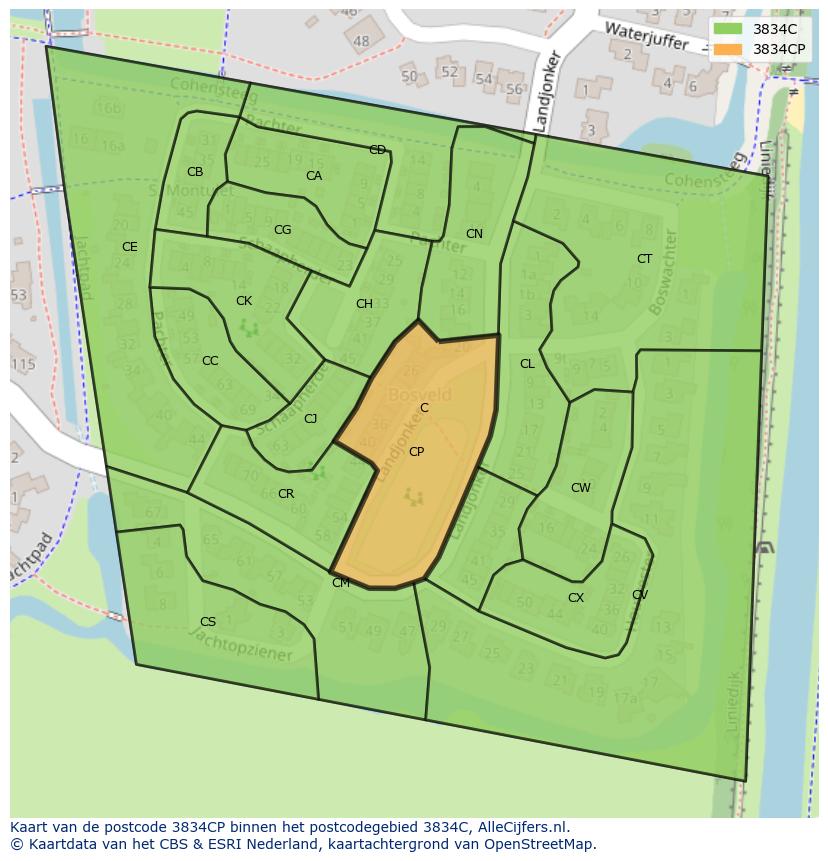 Afbeelding van het postcodegebied 3834 CP op de kaart.