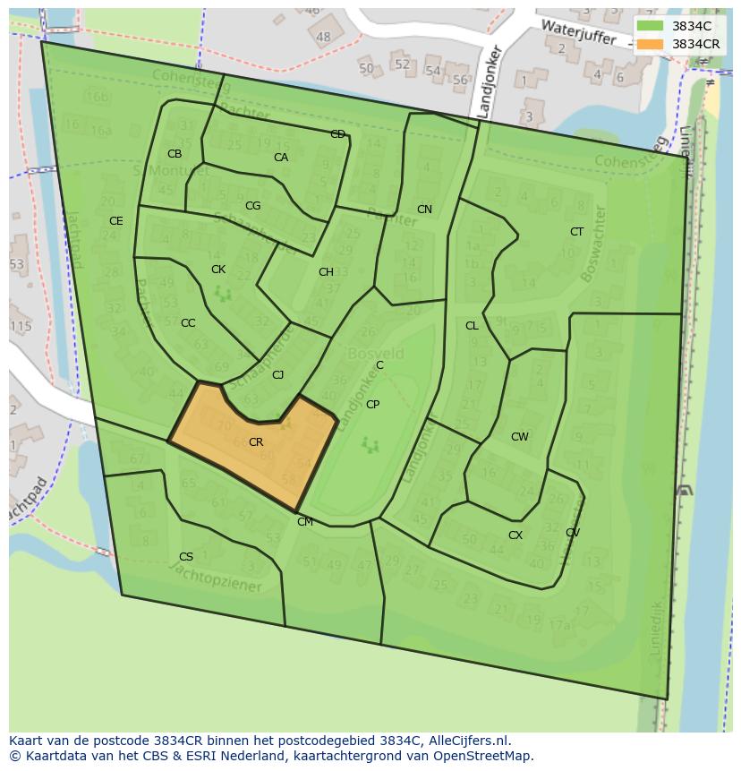 Afbeelding van het postcodegebied 3834 CR op de kaart.
