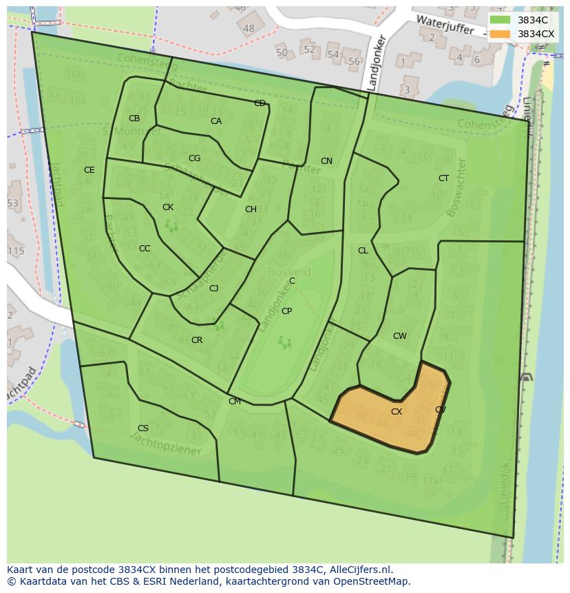 Afbeelding van het postcodegebied 3834 CX op de kaart.