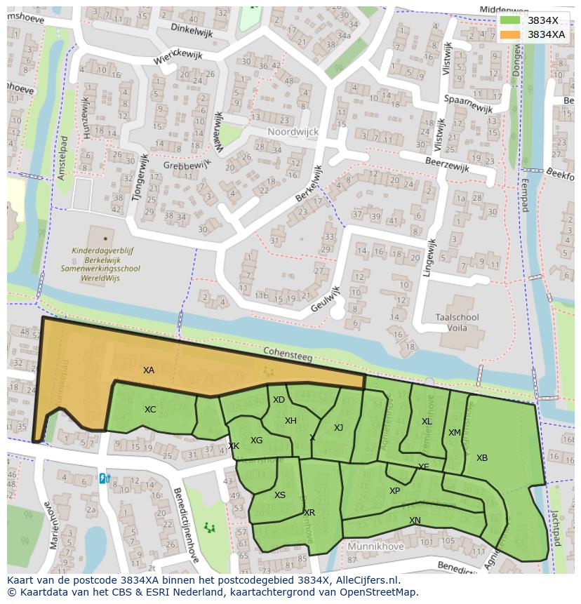 Afbeelding van het postcodegebied 3834 XA op de kaart.