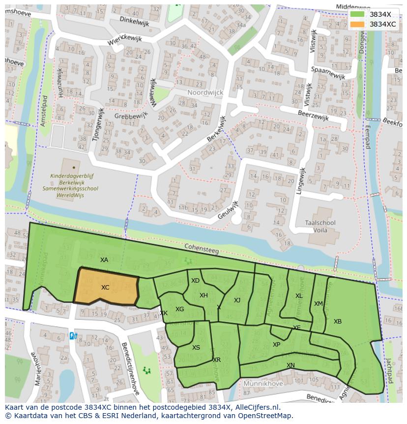 Afbeelding van het postcodegebied 3834 XC op de kaart.