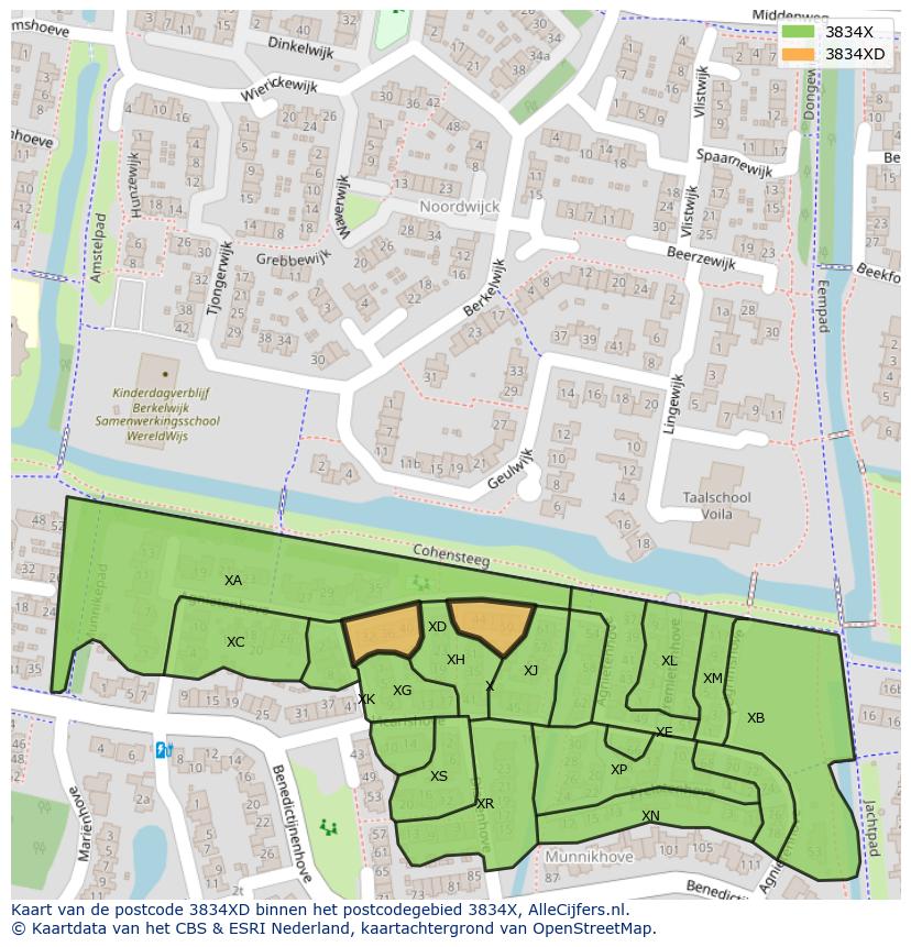 Afbeelding van het postcodegebied 3834 XD op de kaart.