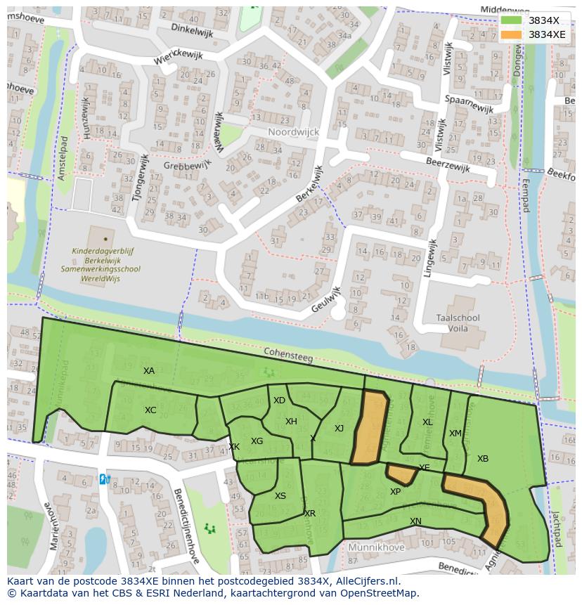 Afbeelding van het postcodegebied 3834 XE op de kaart.