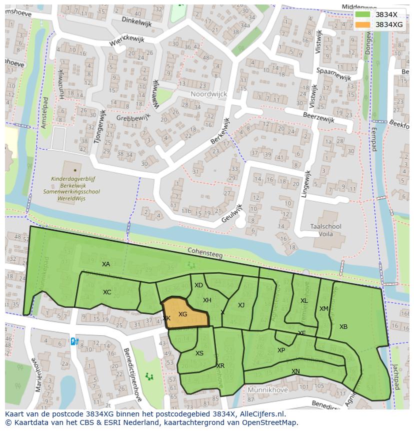 Afbeelding van het postcodegebied 3834 XG op de kaart.