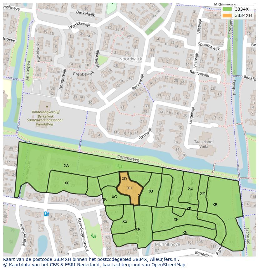 Afbeelding van het postcodegebied 3834 XH op de kaart.