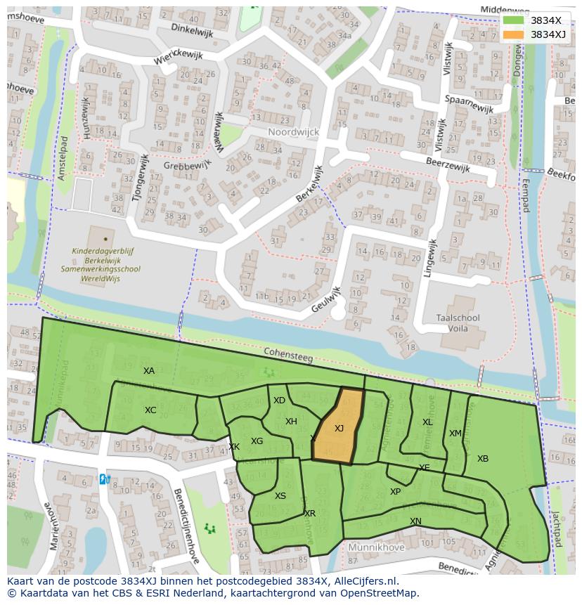 Afbeelding van het postcodegebied 3834 XJ op de kaart.