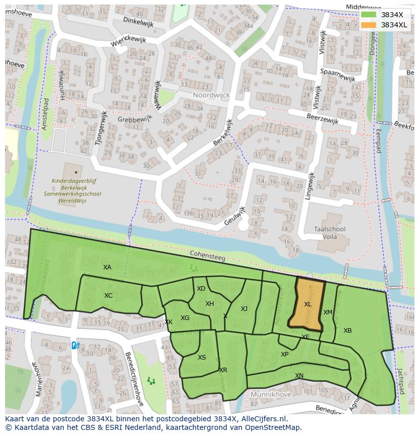 Afbeelding van het postcodegebied 3834 XL op de kaart.