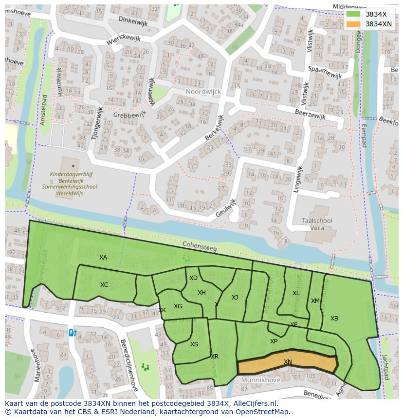 Afbeelding van het postcodegebied 3834 XN op de kaart.