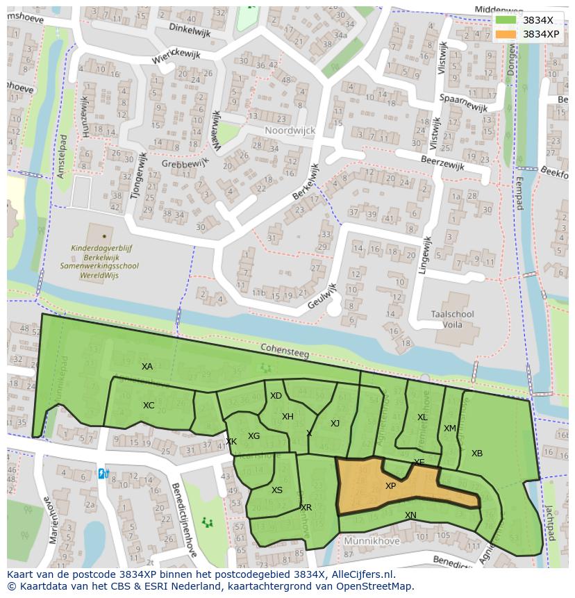Afbeelding van het postcodegebied 3834 XP op de kaart.