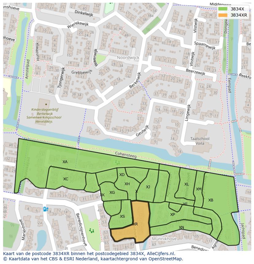 Afbeelding van het postcodegebied 3834 XR op de kaart.